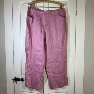 Harve‎ Benard 100% Linen Pink Pants Womens 14 Cropped Wide Leg Office Coastal